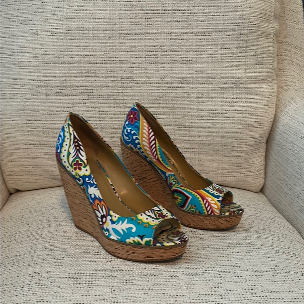 Unk Blue and Green Wedge Shoes with Vibrant Accents